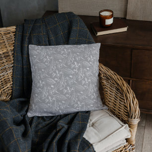 Botaniskt lätt Grått White Löv Blommönster Kudde