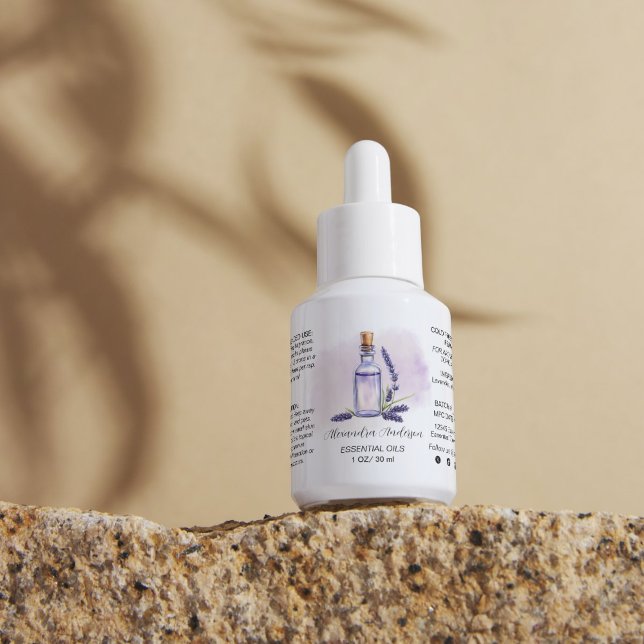 Botaniskt lavender Essential Oils Watercolor Adressetikett (Botanical Lavender Essential Oils Watercolor Label)