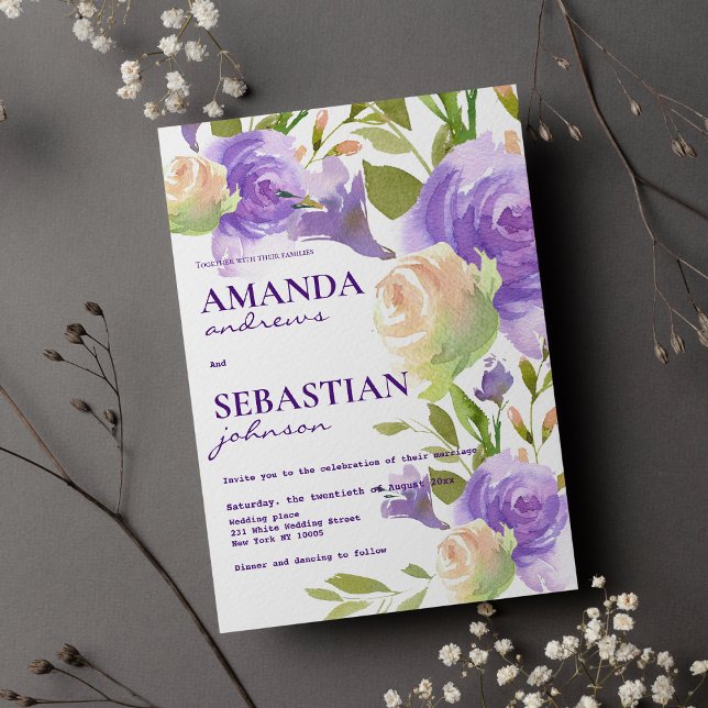 Botaniskt lavender rosa mynta grönt blommigt bröll inbjudningar (Botanical lavender pink mint green floral wedding)