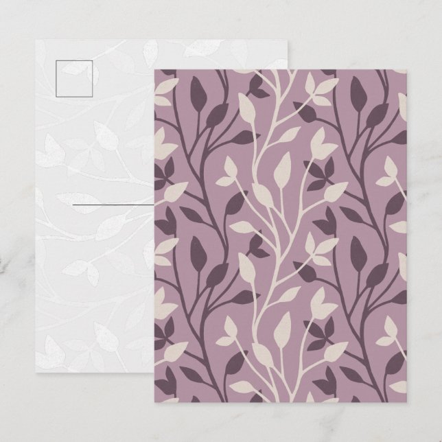 Botaniskt lila blad Elegant Minimal Platt Vykort (Fram/baksida)
