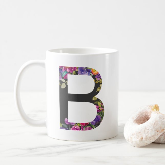 Botaniskt Lila blommor Brev B Monogram Kaffemugg (Med munk)