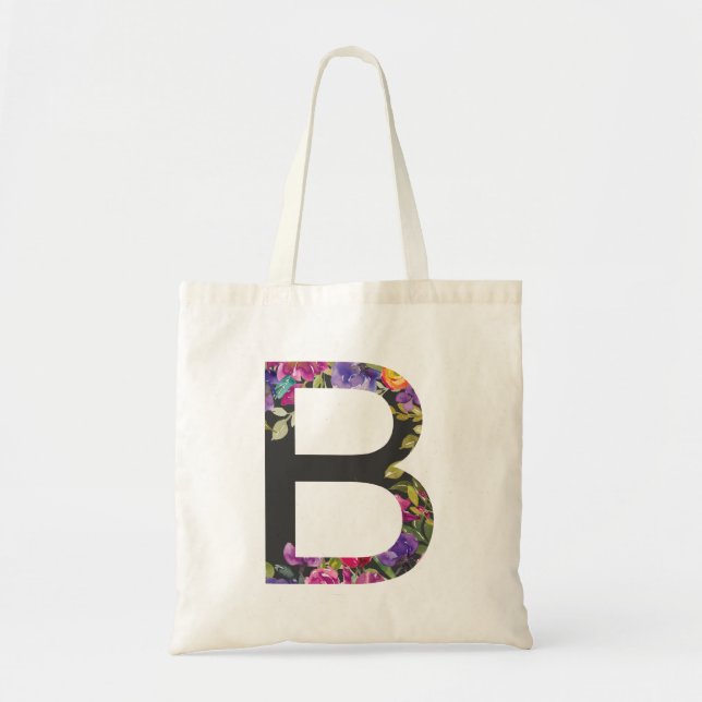 Botaniskt Lila blommor Brev B Monogram Tygkasse (Framsidan)
