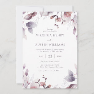 Botaniskt lila bröllop inbjudningar