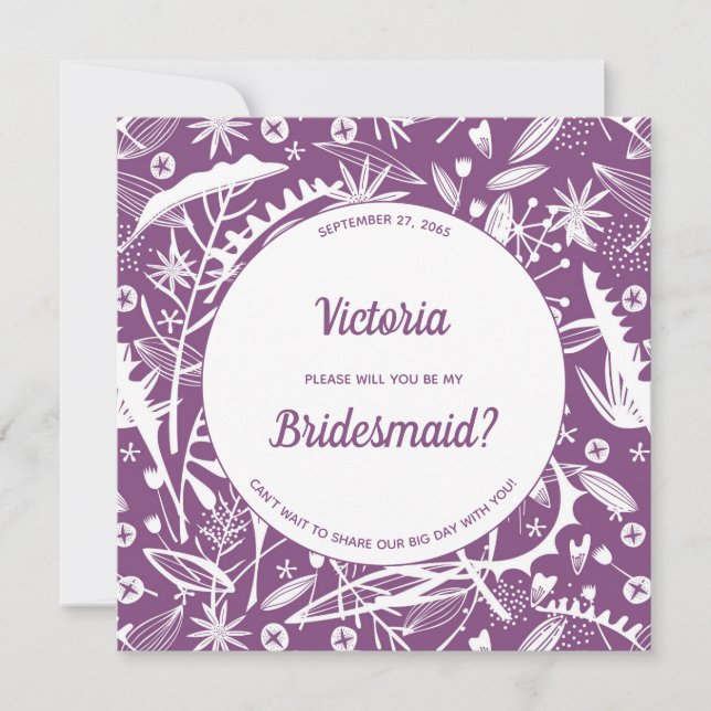 Botaniskt Lila Foliage kommer du att bli min Bride Inbjudningar (Framsida)