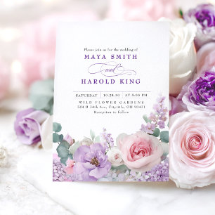 Botaniskt lila och rosa blomsterboho bröllop inbjudningar