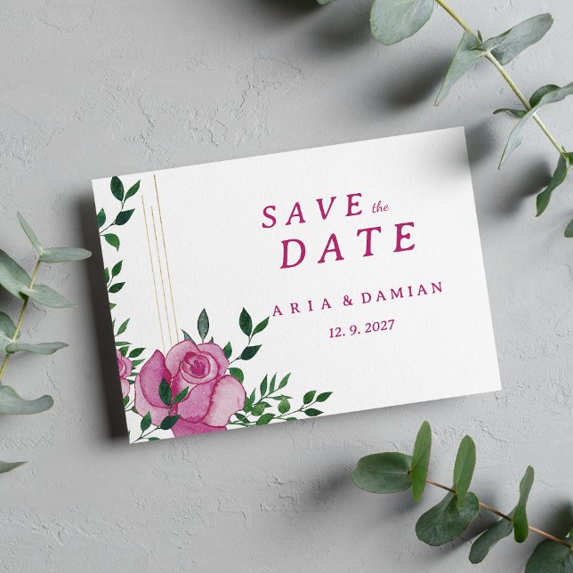 Botaniskt lilac grönt guld ro blommigt Spara datum Inbjudningar (Botanic lilac green gold rose floral Save the Date)