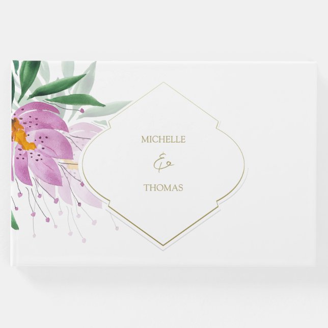 Botaniskt Lilac Monogram Watercolor Violet Blommig Gästböcker (Framsida)