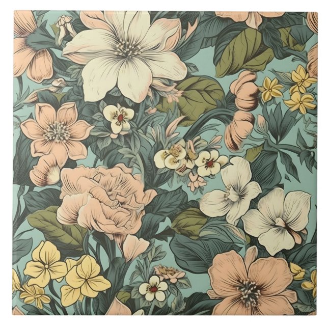 Botaniskt lilja blommotiv kakelplatta (Framsidan)