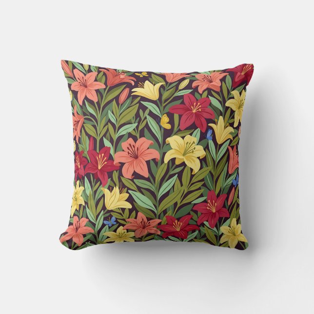 Botaniskt lily & fjäril kastkudde kudde (Framsida)