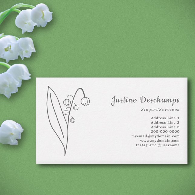 Botaniskt Lily, Valley Line Art Flower Visitkort (Botanical Lily of the Valley Line Art Business Card)