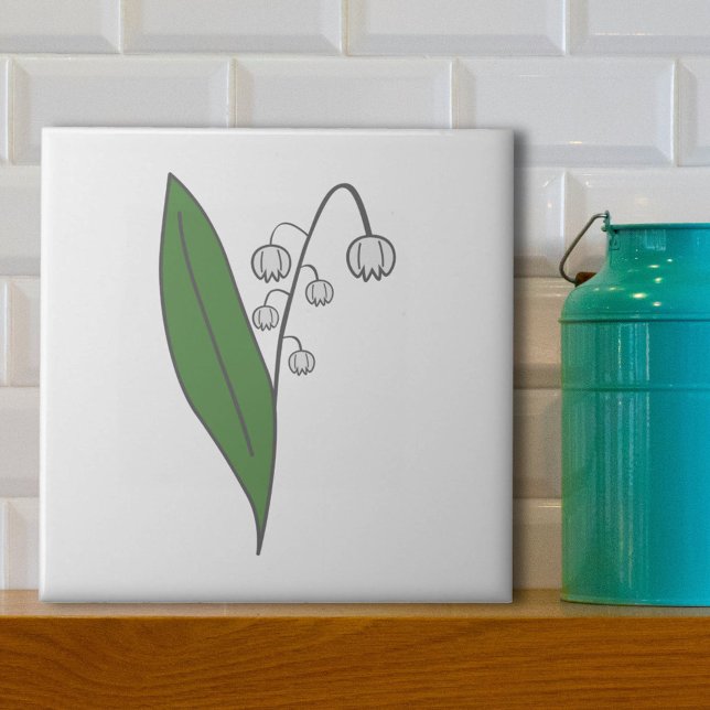 Botaniskt Lily, Valley Pastel Flower White Kakelplatta (Lily of the Valley White Ceramic Tile)