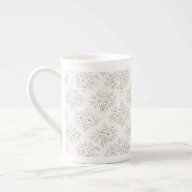 Botaniskt Linje Bouquet Mönster Benporslin Mugg (Vänster)