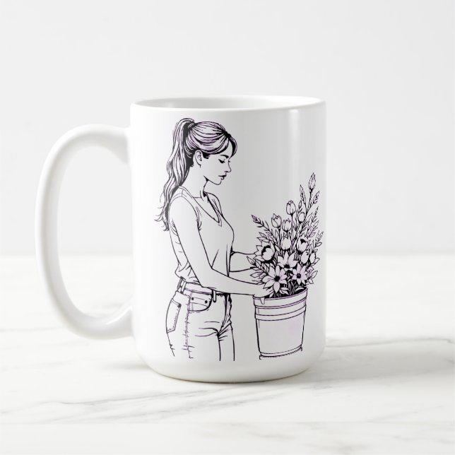 Botaniskt linjekonst kaffekopp för växtälskare (Vänster)