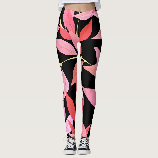 Botaniskt löv, färglöst, sömlöst mönster. leggings (Framsida)