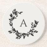 Botaniskt Löv Initial Monogram Ivory och Black Underlägg<br><div class="desc">En hand plockade-begynnande andedräkt av löv och lagrar omger ditt monogram eller ditt initiala. Klicka på knappen Anpassa om du vill ändra bakgrunden färg eller lägga till mer text.</div>