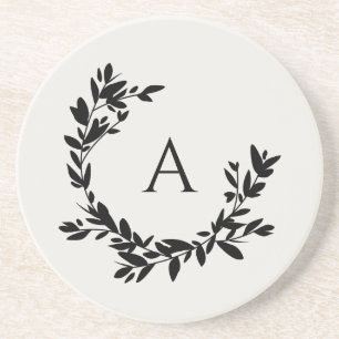 Botaniskt Löv Initial Monogram Ivory och Black Underlägg