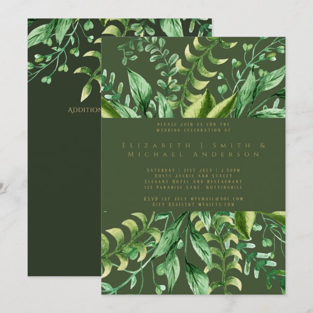 Botaniskt Löv moderna Bröllopsinbjudningar Inbjudningar (Fram/baksida)