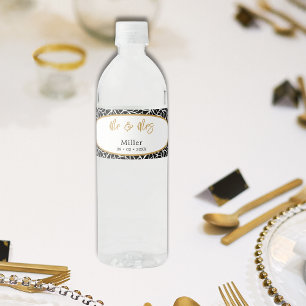 Botaniskt Löv Mönster Datum för ledamot & fru Namn Vattenflaska Etikett