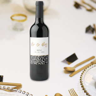 Botaniskt Löv Mönster Datum för ledamot & fru Namn Vinflaska Etikett