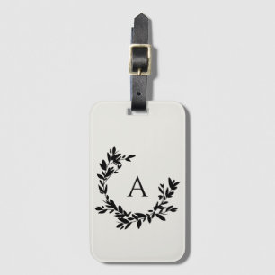 Botaniskt Löv Neutralt Cream Monogram Initial Bagagebricka