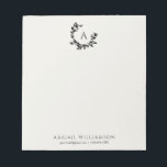 Botaniskt Löv Neutralt Ivory Monogram Initial Anteckningsblock<br><div class="desc">En hand plockade-begynnande andedräkt av löv och lagrar omger ditt monogram eller ditt initiala. Klicka på knappen Anpassa om du vill ändra bakgrunden färg eller lägga till mer text.</div>