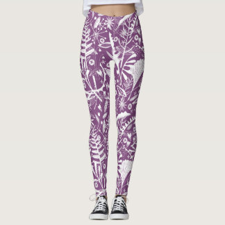Botaniskt Löv och blommor Lila Leggings