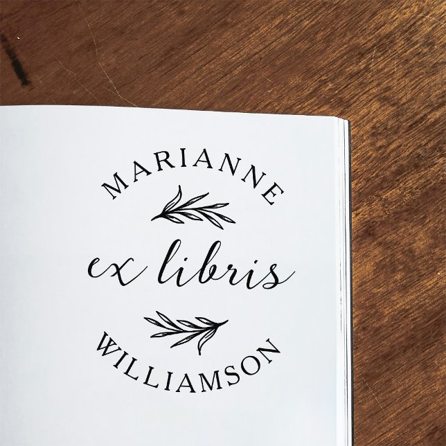 Botaniskt Löv Round Namn Ex Libris Bookplate Självfärgande Stämpel (Skapare uppladdad)