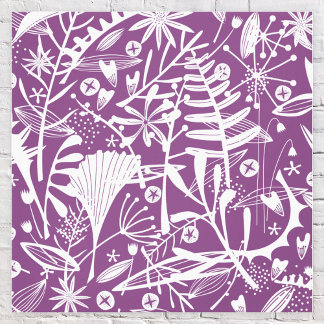 Botaniskt Löv Silhouette Lila and White Canvastryck