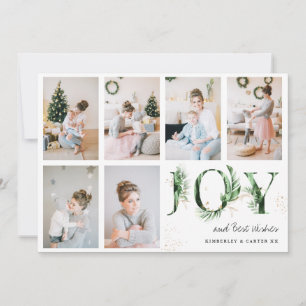 Botaniskt lövverk & Guld GLÄDJE Foto Grid Julkort