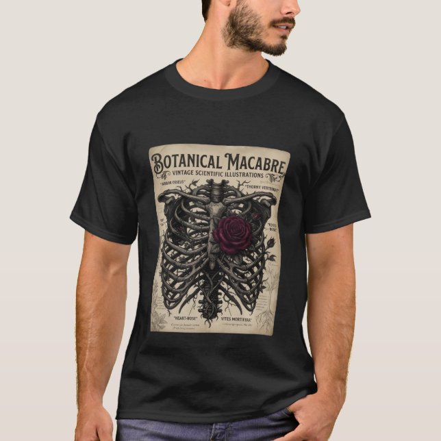 Botaniskt makabert gotiskt skelettros t shirt (Framsida)