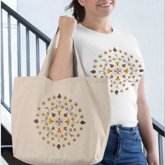 Botaniskt Mandala Pressad Blommkonst Jumbo Tygkasse