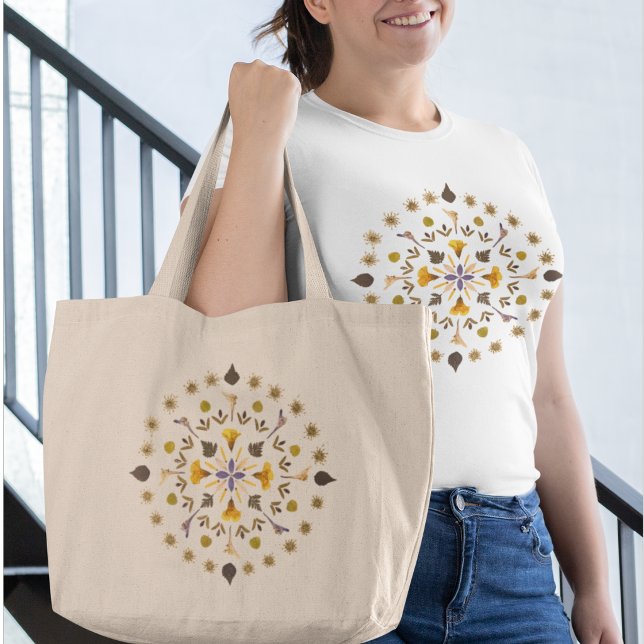 Botaniskt Mandala Pressad Blommkonst Jumbo Tygkasse (Skapare uppladdad)