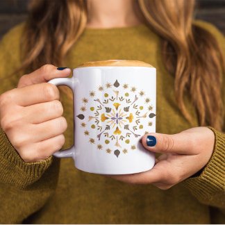 Botaniskt Mandala Pressad Blommkonst Kaffemugg