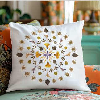 Botaniskt Mandala Pressad Blommkonst Kudde