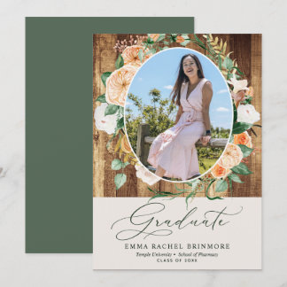 Botaniskt meddelande om Boho Wood Photo Studenten Inbjudningar
