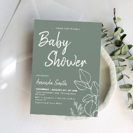 Botaniskt minimalistiskt babyskor inbjudningar