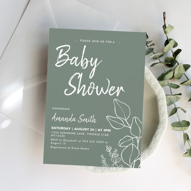 Botaniskt minimalistiskt babyskor inbjudningar (Skapare uppladdad)