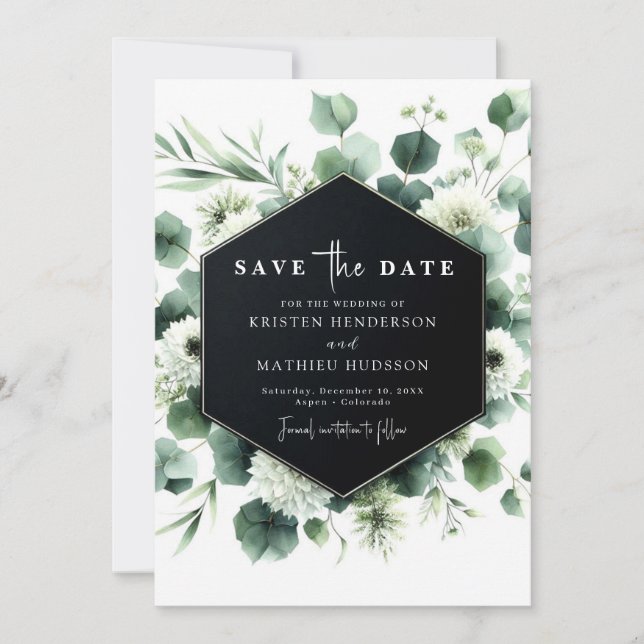 Botaniskt minimalistiskt Eucalyptus Digital Bröllo Spara Datumet (Framsida)