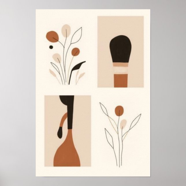 Botaniskt minimalistiskt väggkonst-set | Abstrakt  Poster (Framsidan)