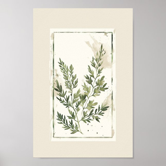 Botaniskt minimalistiskt vattenfärgsfern Löv Poster (Framsidan)