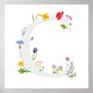 botaniskt mongram alfabet c-vilda blommor poster