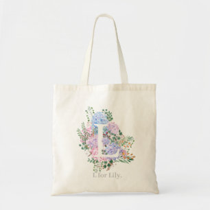 botaniskt monogram alfabet L hydrangea-blommor Tygkasse