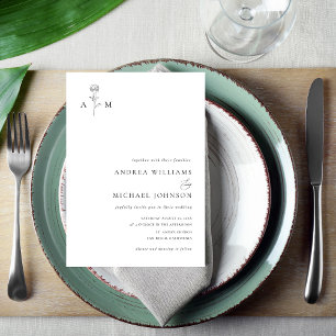 Botaniskt Monogram Ampersand Plain White Bröllop Inbjudningar