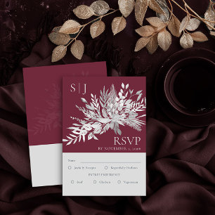 Botaniskt monogram Burgundy Bröllop Entree OSA Kort