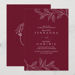 Botaniskt Monogram Burgundy Modern Bröllop Inbjudningar