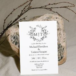 botaniskt monogram klassisk typografi bröllop inbjudningar