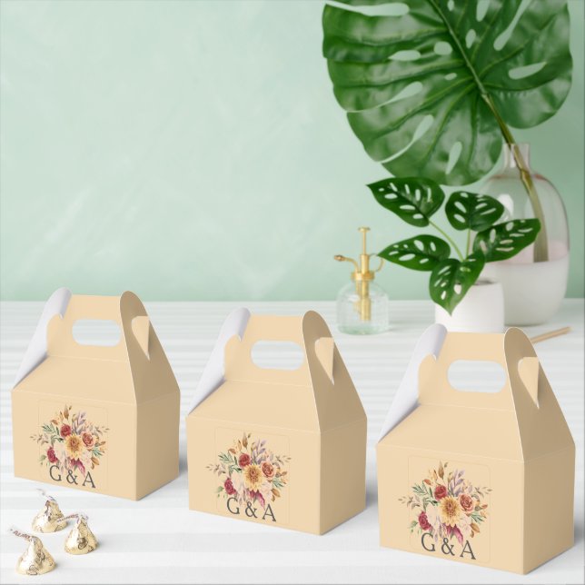 Botaniskt monogram med färgen Fall Watercolor Presentaskar (Multipel)