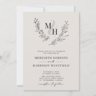 Botaniskt monogram QR- kod Eggshell Bröllop Inbjudningar