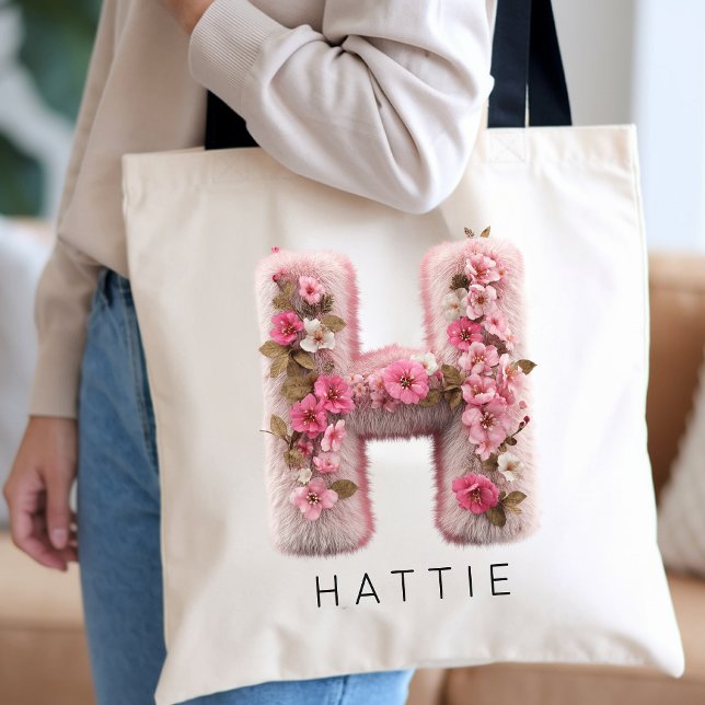 Botaniskt Monogram Systerfest Namnbeställning Tygkasse (Cottagecore Flower Initial Bridesmaid Gift | Vintage Wildflower Alphabet Teacher Appreciation Bag)