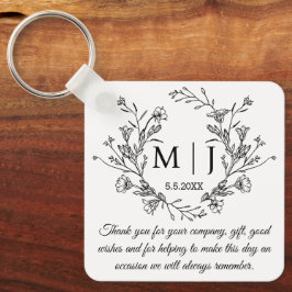 botaniskt monogram tack bröllop nyckelring